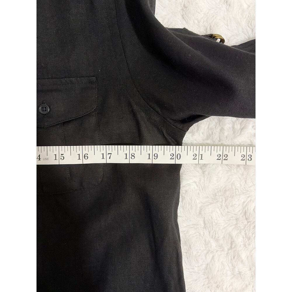 Vintage Lauren Ralph Lauren Black Linen Roll Tab Sleeve Button Down Shirt S - Picture 6 of 6